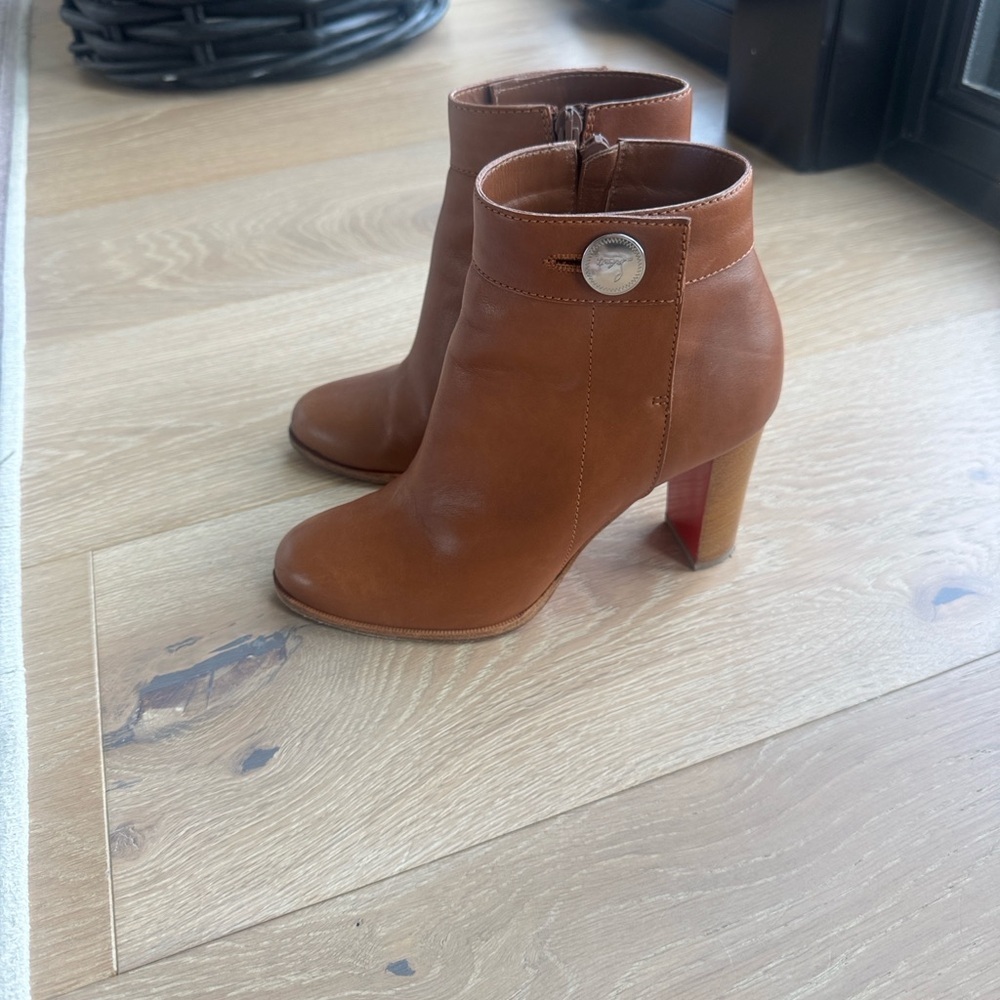 Christian Louboutin Tan Ankle Boots with Signature Red Soles